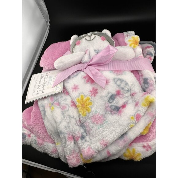 Le Bebe Pink Floral Baby Security Blanket 30” X 40” Fleece Raccoon Lovey NWT - Picture 2 of 6